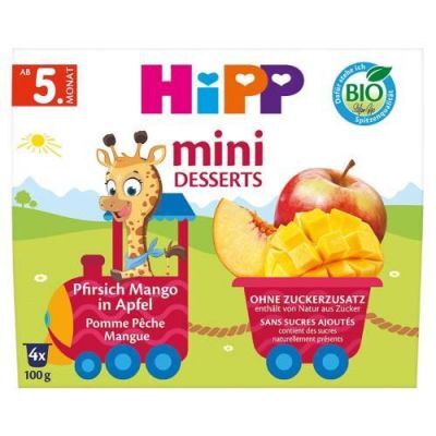HiPP BIO Mini deser jabłka brzoskwinie mango od 5. miesiąca, 4 x 100 g