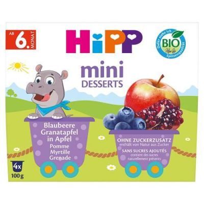 HiPP BIO Mini deser jabłka jagody granaty od 6. miesiąca, 4 x 100 g