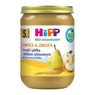 HiPP BIO Owoce & Zboża Gruszki i jabłka z kleikiem orkiszowym po 5. miesiącu, 190 g