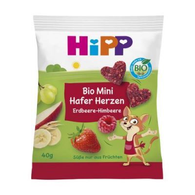 HiPP BIO Serduszka owsiane truskawki-maliny dla dzieci po 3. roku, 40 g