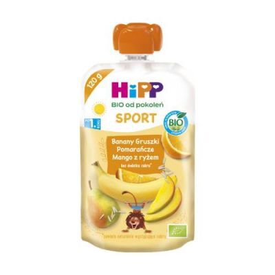 HiPP BIO Sport Mus owocowy banany gruszki pomarańcze mango z ryżem po 1. roku, 120 g