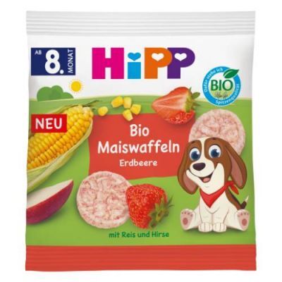 HiPP BIO Wafelki kukurydziane truskawkowe od 8. miesiąca, 23 g