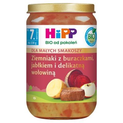 HiPP BIO Ziemniaki z buraczkami jabłkiem delikatną wołowiną po 7. miesiącu, 220 g