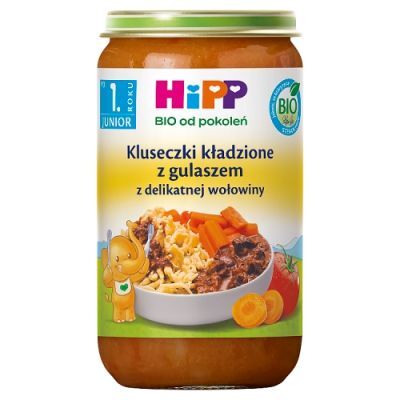 HiPP ΒIO Junior Kluseczki kładzione z gulaszem z delikatnej wołowiny po 1. roku, 250 g