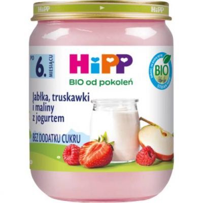 HiPP Jabłka, truskawki i maliny z jogurtem BIO, 160 g