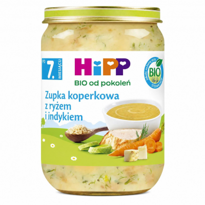 HiPP Zupka koperkowa z ryżem i indykiem BIO, 190 g