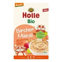 Holle Bio Bircher Muesli Organiczna pełnoziarnista kaszka z jabłkiem, rodzynkami i migdałami od 1. roku życia, 200 g