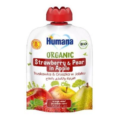 HUMANA 100% Organic Mus Truskawka i gruszka w jabłku po 8. miesiącu 90 g