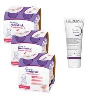 Zestaw Nutridrink Protein Omega 3 rześki smak mango - brzoskwinia, 12 x 125 ml + Bioderma Cicabio Restor krem ochronno - regenerujący, 100 ml