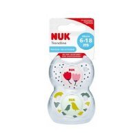 NUK Trendline Silikonowy smoczek uspokajający 6-18m Girl Kwiatki/Ptaszki, 2szt.