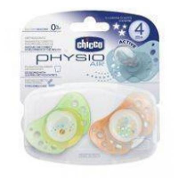 CHICCO smoczek PhysioAir 4m+ świecący w ciemności (zielony i pomarańczowy) - 2 sztuki