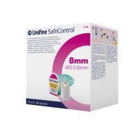 Unifine SafeControl 8 mm 30G 0.30 mm Bezpieczna igła do wstrzykiwacza z podwójną ochroną, 100 szt.