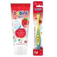 Bobini Dent Pasta do zębów lody truskawkowe 1+, 75 ml + Szczoteczka do zębów miękka, 1 szt.