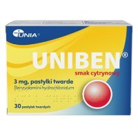Uniben 3 mg smak cytrynowy, 30 pastylek do ssania - lek na ból gardła