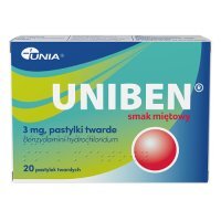 Uniben 3 mg smak miętowy, 20 pastylek do ssania - lek na ból gardła