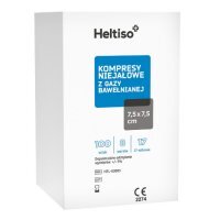 Heltiso Kompresy niejałowe z gazy bawełnianej 7,5x7,5cm 8warstwowe 17nitkowe, 100 szt.