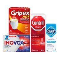 Zestaw Gripex Hot Max, 12 sasz. + Inovox Ultra smak miętowy, 24 past. + Contril, 120 ml + Acatar Control, 15 ml
