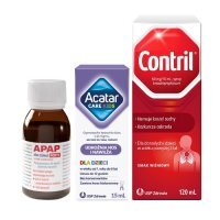 Zestaw Apap dla dzieci Forte smak malinowy, 85 ml + Acatar Care Kids, 15 ml + Contril, 120 ml