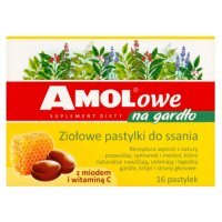 AMOLowe Na gardło Ziołowe pastylki do ssania z miodem i witaminą C, 16 szt.