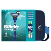 Gillette Mach3 Zestaw Maszynka do golenia dla mężczyzn + Wymienne ostrza, 4 szt. + Żel do golenia Sensitive, 200 ml + Kosmetyczka