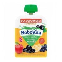 BOBOVITA Mus banan z jagodami i czarną porzeczką po 6. miesiącu, 80g KRÓTKA DATA 16.01.2026