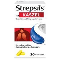 Strepsils na kaszel 375mg, 20 kapsułek twardych KRÓTKA DATA 30.06.2026