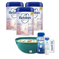 Zestaw Bebilon Profutura Duobiotik 5 Formuła na bazie mleka dla przedszkolaka, 3 x 800 g + Travel Set