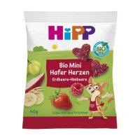 HiPP BIO Serduszka owsiane truskawki-maliny dla dzieci po 3. roku, 40 g