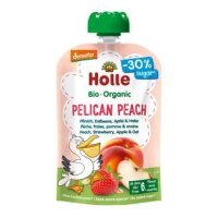 Holle Bio Organic Mus owocowy Pelican Peach brzoskwinia, truskawka, jabłko, owies, 100 g KRÓTKA DATA 27.09.2026