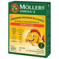 Moller's Omega-3 Wysoka Koncentracja Żelki o smaku malinowym, 27 szt.