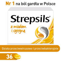 STREPSILS Z MIODEM I CYTRYNĄ 36 pastylek do ssania