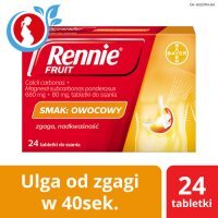RENNIE FRUIT na zgagę smak owocowy 24 tabletki do ssania