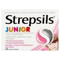 STREPSILS JUNIOR smak truskawkowy 24 pastylki do ssania