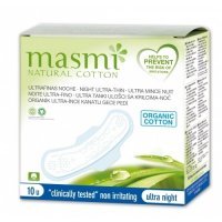 MASMI NATURAL COTTON ultracienkie podpaski bawełniane na noc ze skrzydełkami 10 sztuk