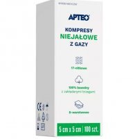 KOMPRESY Z GAZY NIEJAŁOWE 8-warstwowe  5 cm x 5 cm 100 sztuk APTEO CARE