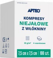 KOMPRESY Z WŁÓKNINY NIEJAŁOWE 4-warstwowe  7,5 cm x 7,5 cm 100 sztuk APTEO CARE