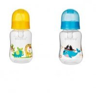 AKUKU Butelka profilowana dekorowana okrągła z silikonowym smoczkiem ŻÓŁTA 125 ml (A0004)