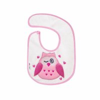 AKUKU Śliniak na rzep z haftem mały RÓŻOWA SOWA 1 sztuka (A1305)