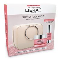 LIERAC SUPRA RADIANCE Krem odnawiający 50 ml + serum rozświetlające pod oczy 15 ml + KOSMETYCZKA