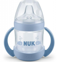 NUK Nature Sense butelka z uchwytami silikonowy ustnik niekapek NIEBIESKA/ZIELONA 150 ml (743.763)
