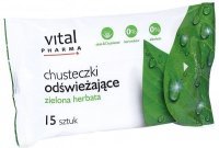 VITAL PHARMA+ Chusteczki odświeżające Green Tea 15 sztuk + VELLIE JAPAN żel do rąk 50ml
