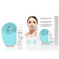 DERMOFUTURE Soniczna szczoteczka do twarzy zielona ze spieniaczem + żel GRATIS