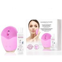 DERMOFUTURE Soniczna szczoteczka do twarzy różowa ze spieniaczem + żel GRATIS