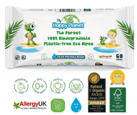 HAPPY PLANET 100% biodegradowalne chusteczki nasączane czystą wodą 60 sztuk
