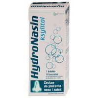 HYDRONASIN Ksylitol Zestaw podstawowy do płukania nosa butelka + 10 saszetek