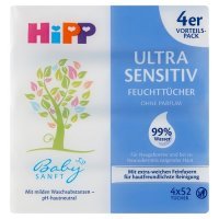 HIPP BABY Ultra-Sensitive wielopak chusteczki nawilżane od 1. dnia życia 4 x 52 sztuki
