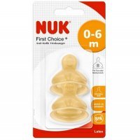 NUK FIRST CHOICE+ lateksowy smoczek na butelkę 0-6 miesięcy rozmiar M 2 sztuki (701.236)