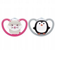 NUK SPACE silikonowy smoczek uspokajający 18-36 miesięcy KOTEK / PINGWIN 2 sztuki (739.501B)