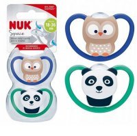 NUK SPACE silikonowy smoczek uspokajający 18-36 miesięcy SOWA / PANDA 2 sztuki (739.501A)
