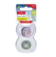 NUK SPACE NIGHT silikonowy smoczek uspokajający 18-36 miesięcy dla dziewczynki 2 sztuki (739.658B)